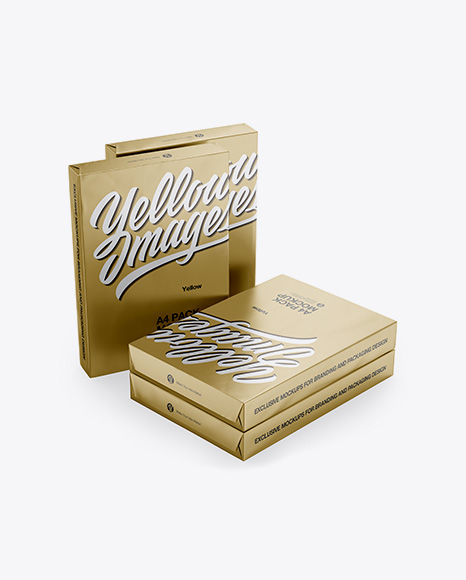 4 Metallic A4 Size Paper Sheet Packs Mockup - A4 box mockup