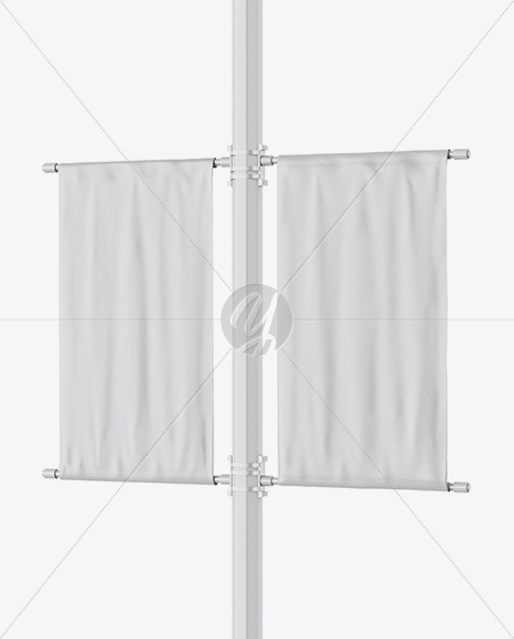 Two Glossy Banners on Pillar Mockup - Half Side View