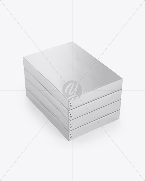 4 Glossy A4 Size Paper Sheet Packs Mockup - Half Side View - Free