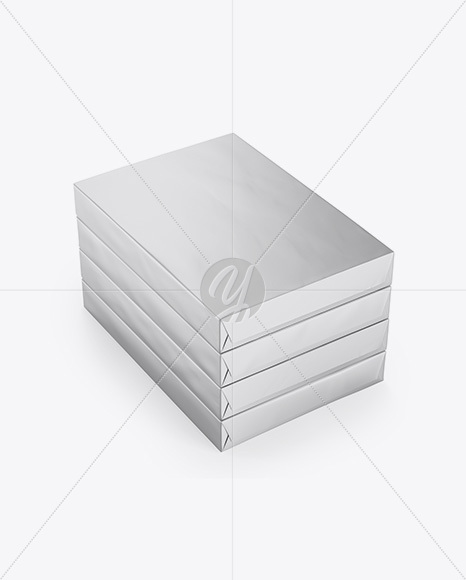 4 Matte Metallic A4 Size Paper Sheet Packs Mockup - Half Side View