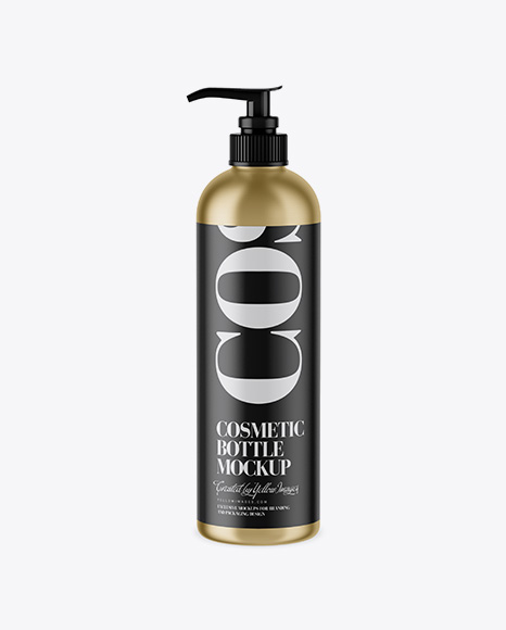 Metallic Cosmetic Bottle w Pump Mockup - Label mockup bottle