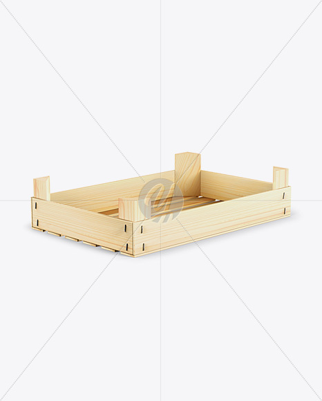 Empty Wooden Crate Mockup - Half Side View (High-Angle Shot)