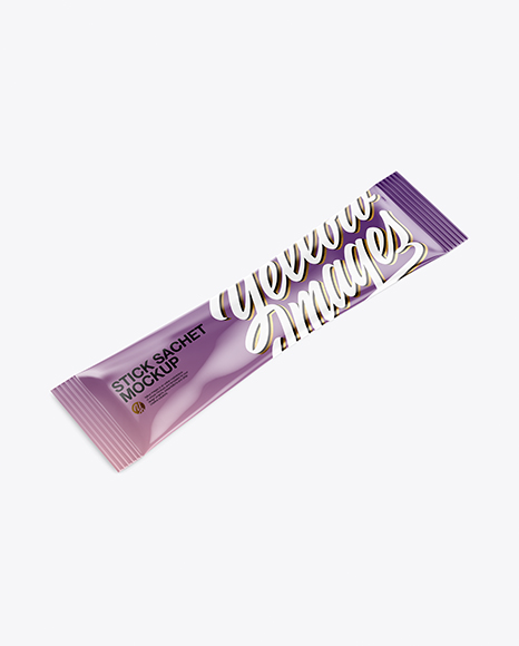 Glossy Stick Sachet Mockup - Half side View (High-Angle Shot)