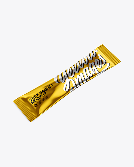 Metallic Stick Sachet Mockup - Half Side View (High-Angle Shot)