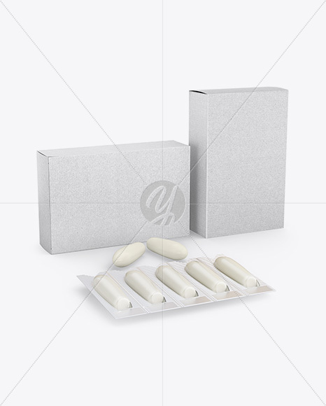 Two Kraft Boxes With Suppositories Mockup - Half Side view