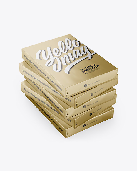 5 Metallic A4 Size Paper Sheet Packs Mockup - Half Side View - A4 box mockup