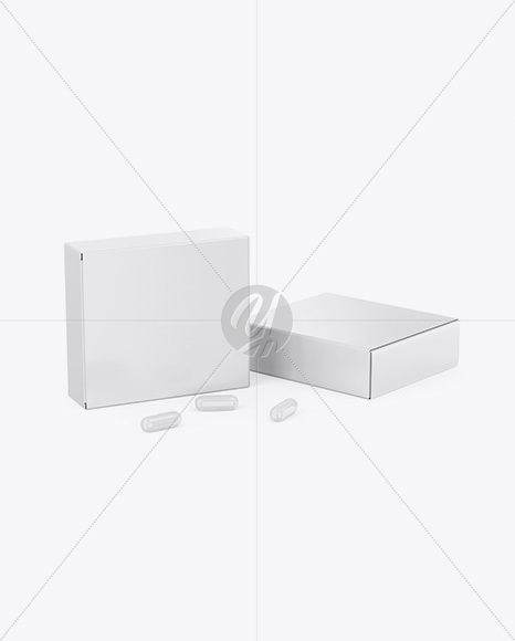 Two Glossy Boxes w/ Pills Mockup - Half Side View