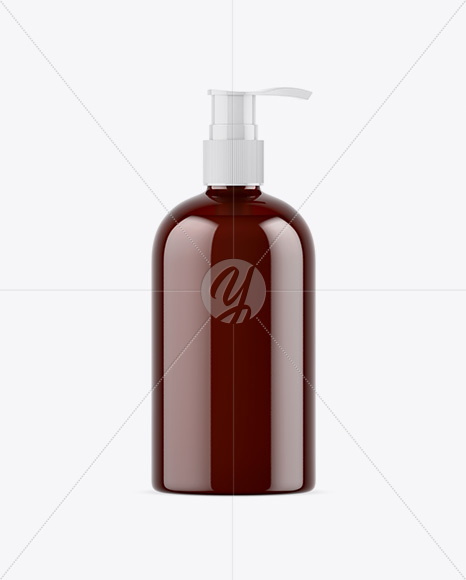 Amber Liquid Soap Bottle with Pump Mockup