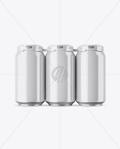 Pack with 6 Glossy Aluminium Cans with Plastic Holder Mockup