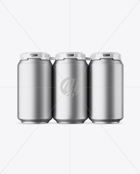 Pack with 6 Matte Metallic Aluminium Cans with Plastic Holder Mockup