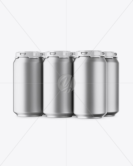 Pack with 6 Matte Metallic Aluminium Cans with Plastic Holder Mockup