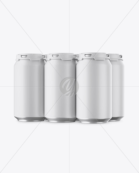 Pack with 6 Matte Aluminium Cans with Plastic Holder Mockup