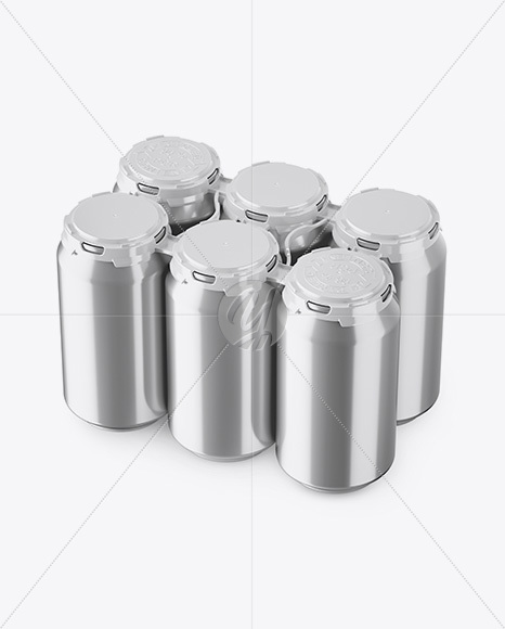 Pack with 6 Metallic Aluminium Cans with Plastic Holder Mockup