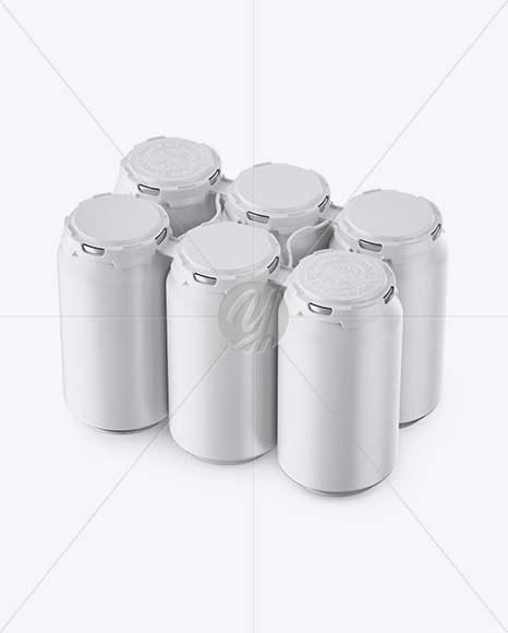 Pack with 6 Matte Aluminium Cans with Plastic Holder Mockup