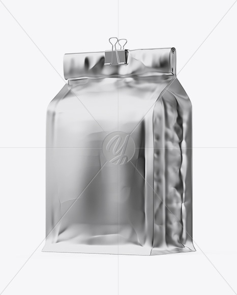 Metallic Coffee Bag With Clip Mockup - Half Side View