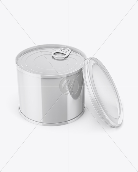 Glossy Tin Can with Transparent Cap Mockup - Front View (High Angle Shot)