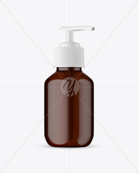 Amber Cosmetic Bottle with Pump Mockup