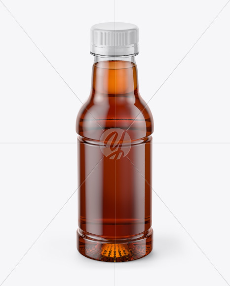 Tea Bottle with Condensation in Shrink Sleeve Mockup - Front View (High Angle Shot)