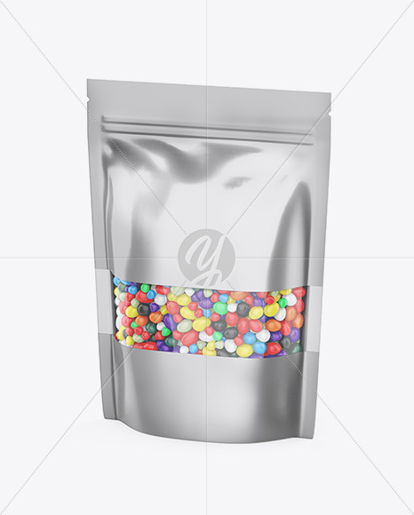 Metallic Stand-Up Pouch With Candies Mockup - Half Side View