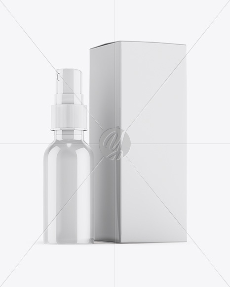 Glossy Spray Bottle W/ Glossy Paper Box Mockup