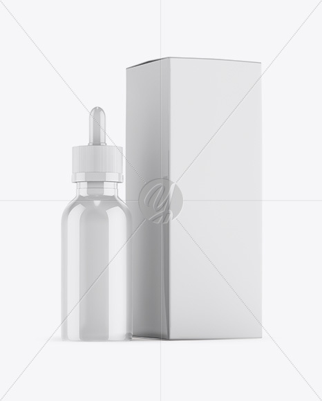 Glossy Dropper Bottle W/ Glossy Paper Box Mockup