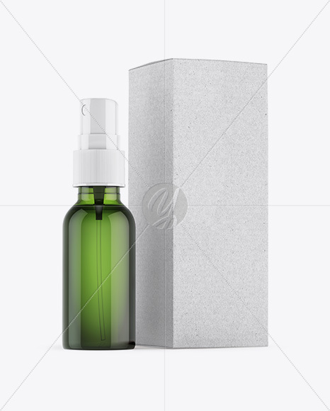 Green Spray Bottle W/ Kraft Paper Box Mockup