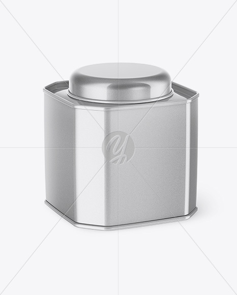 Metallic Octagonal Tin Box Mockup - Half Side View (High-Angle Shot