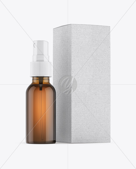 Amber Spray Bottle W/ Kraft Paper Box Mockup