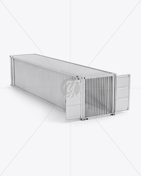 40F Shipping Container with Opened Doors Mockup - Halfside View