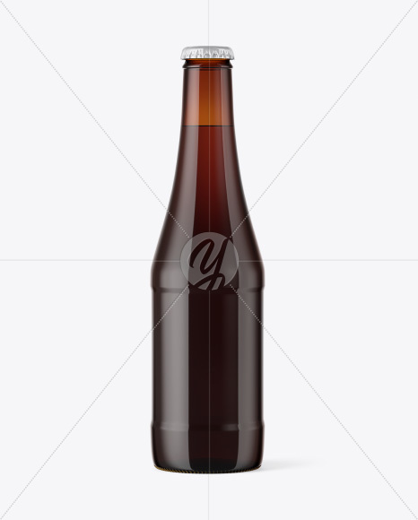 Glass Amber Bottle with Dark Beer Mockup