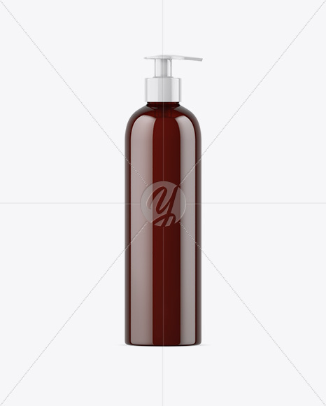 Amber Shower Gel Bottle with Pump Mockup