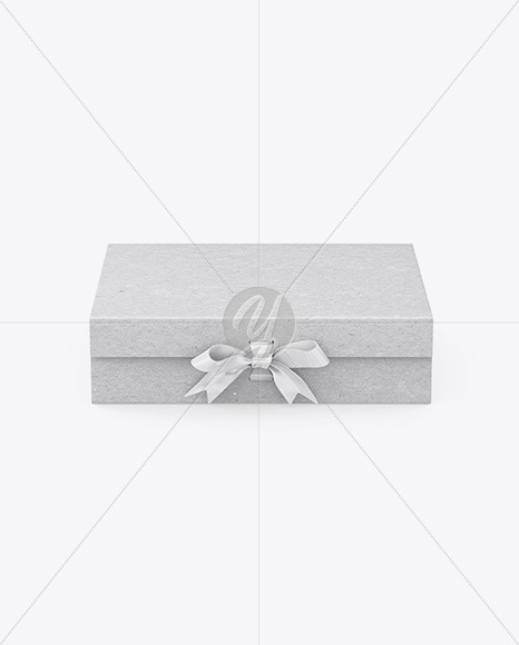 Kraft Gift Box With Bow Mockup - Front View (High-Angle Shot)