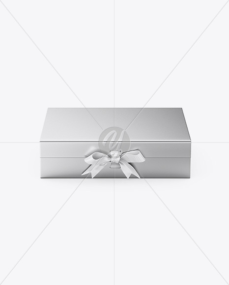 Metallic Gift Box With Bow Mockup - Front View (High-Angle Shot)