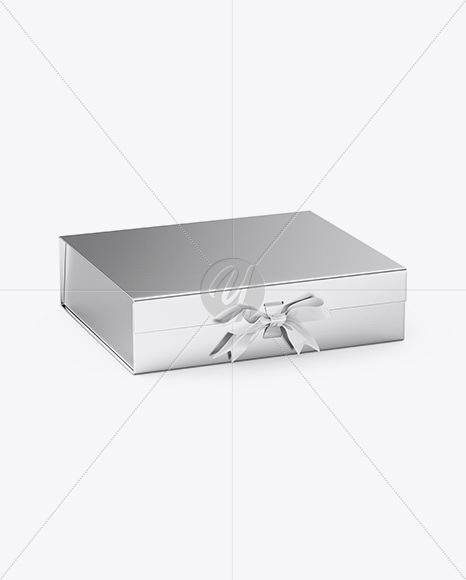 Metallic Gift Box With Bow Mockup - Half Side View (High-Angle Shot)