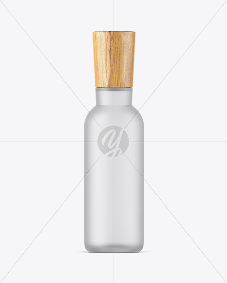 Frosted Glass Bottle W/ Wooden Cap Mockup