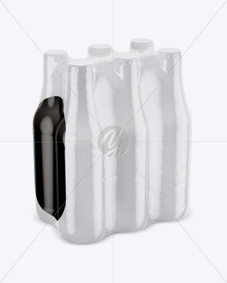 6 Bottles Pack Mockup - Half Side View (High-Angle Shot)