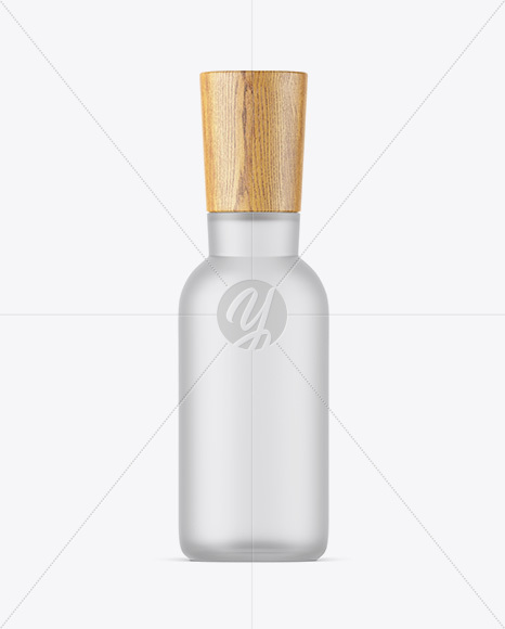 Frosted Glass Bottle W/ Wooden Cap Mockup