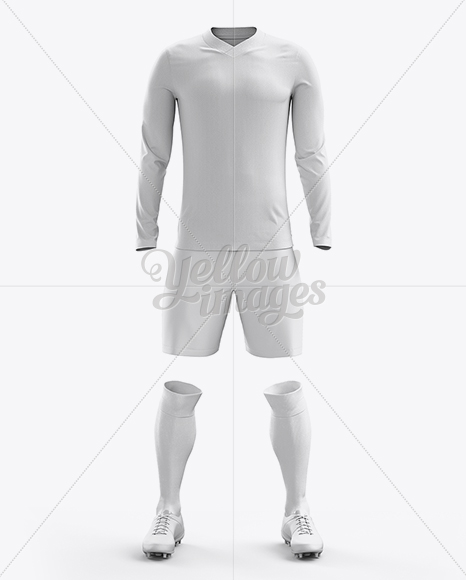 Football Kit with V-Neck Long Sleeve Mockup / Front View