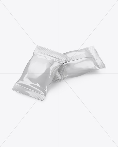 Glossy Flow Pack Mockup - Halfside View (High-Angle Shot)