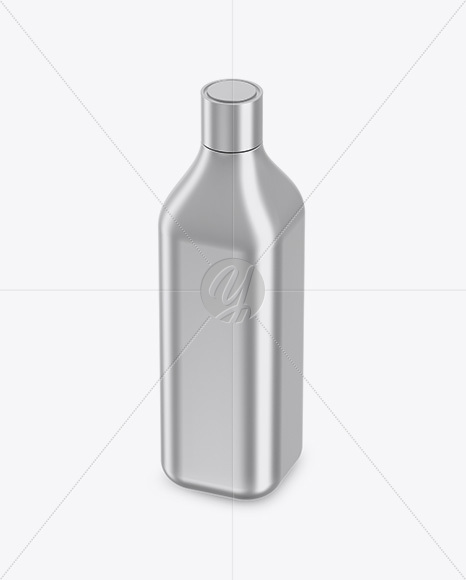 Metallic Square Bottle Mockup - Half Side View