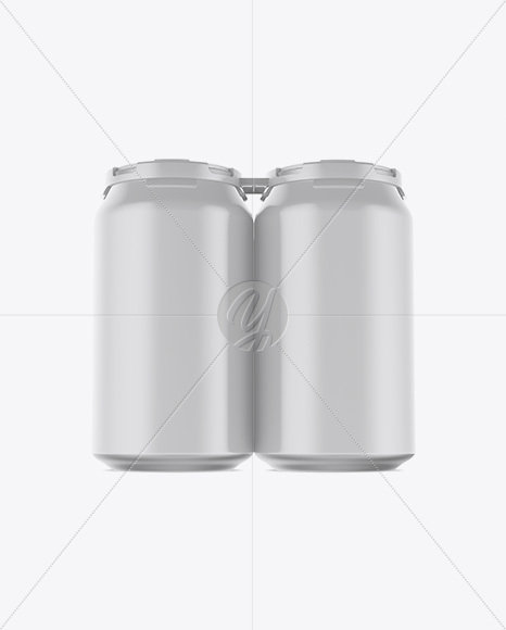 Pack with 4 Matte Cans with Plastic Holder Mockup - Front View