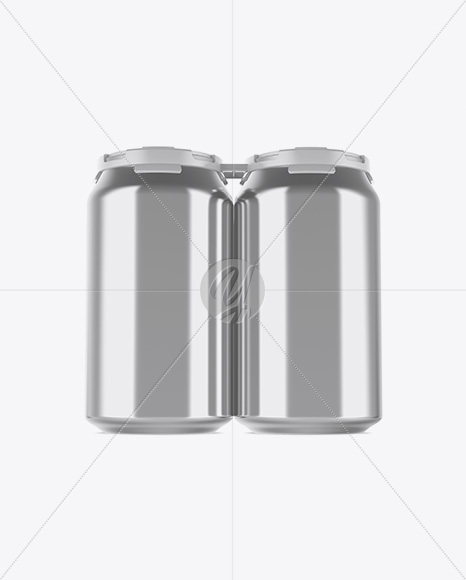 Pack with 4 Metallic Cans with Plastic Holder Mockup - Front View