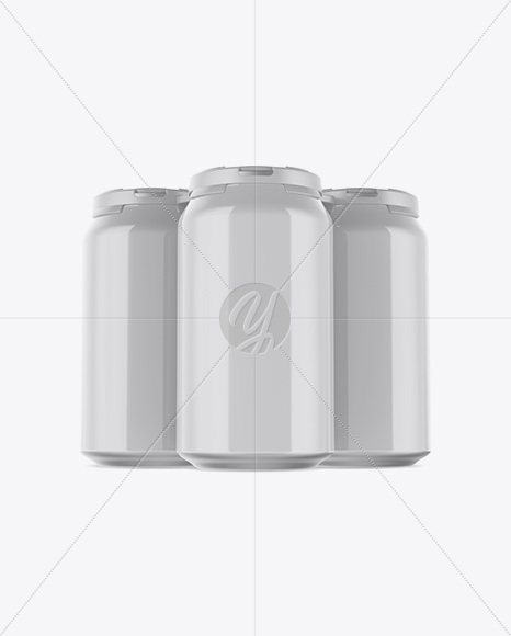 Pack with 3 Glossy Cans with Plastic Holder Mockup - Front View