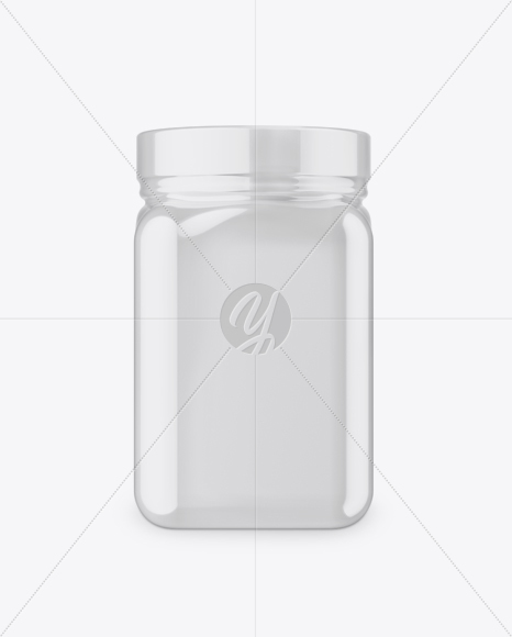 Plastic Jar in Glossy Shrink Sleeve Mockup - Front View