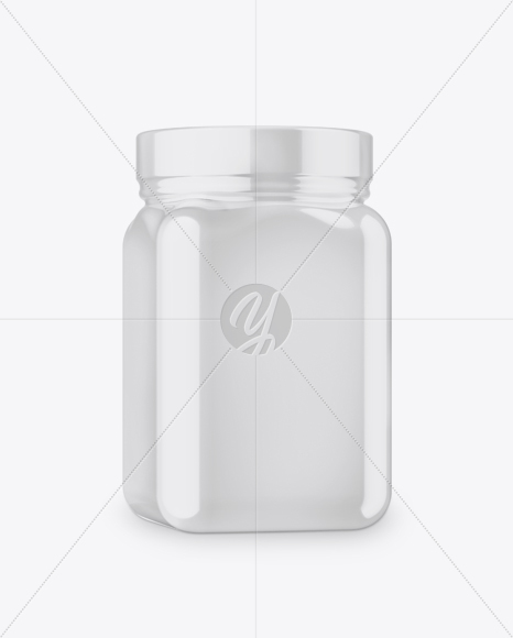 Plastic Jar in Glossy Shrink Sleeve Mockup - Half Side View