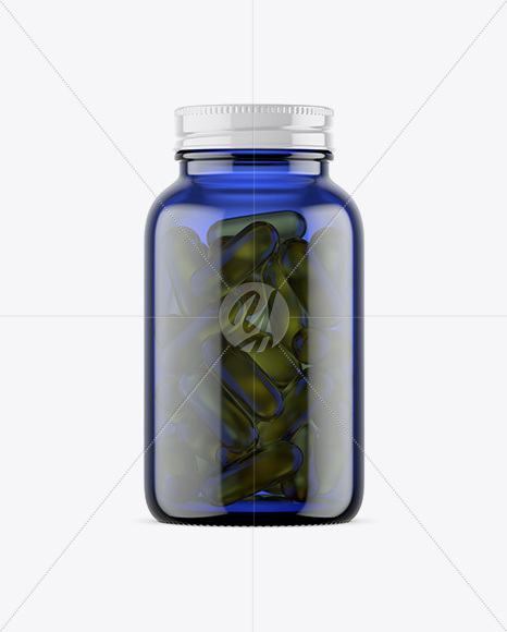 Blue Glass Fish Oil Bottle Mockup