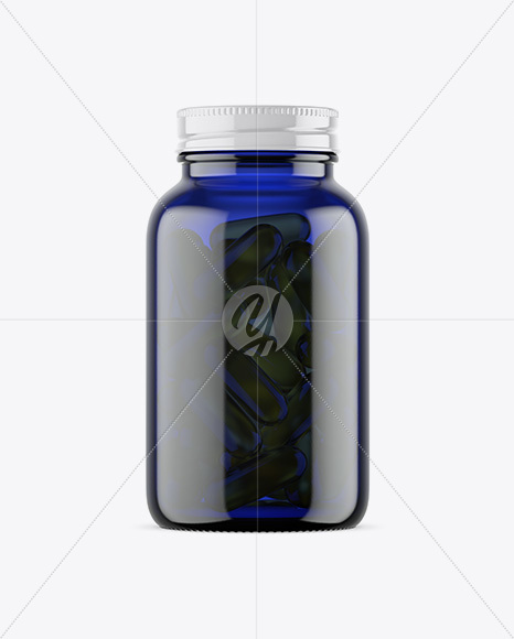 Dark Blue Glass Fish Oil Bottle Mockup