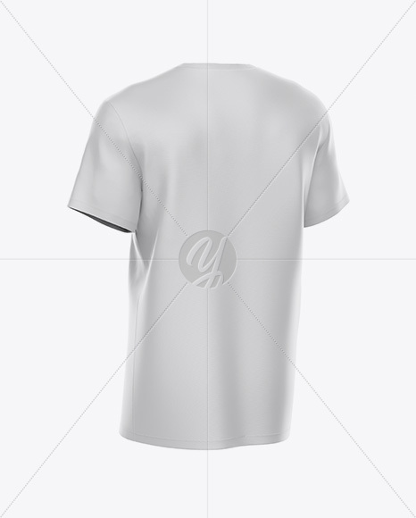 Men's T-Shirt With V-Neck Mockup - Back Half Side View