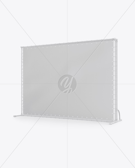 Press Wall Banner with Glossy Frame Mockup - Halfside View