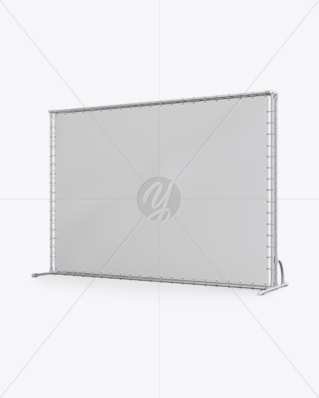 Press Wall Banner with Metallic Frame Mockup - Halfside View